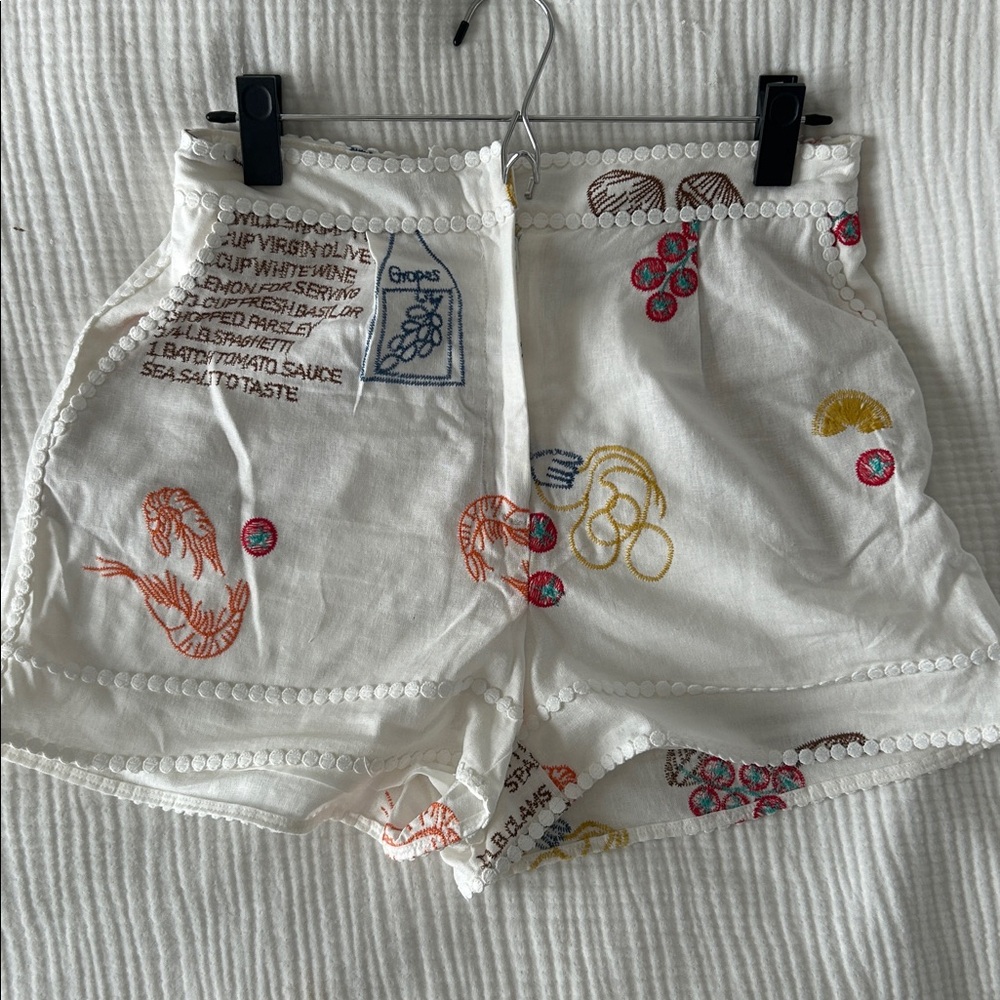 Caroline Constas Mediterranean Embroidered White Shorts